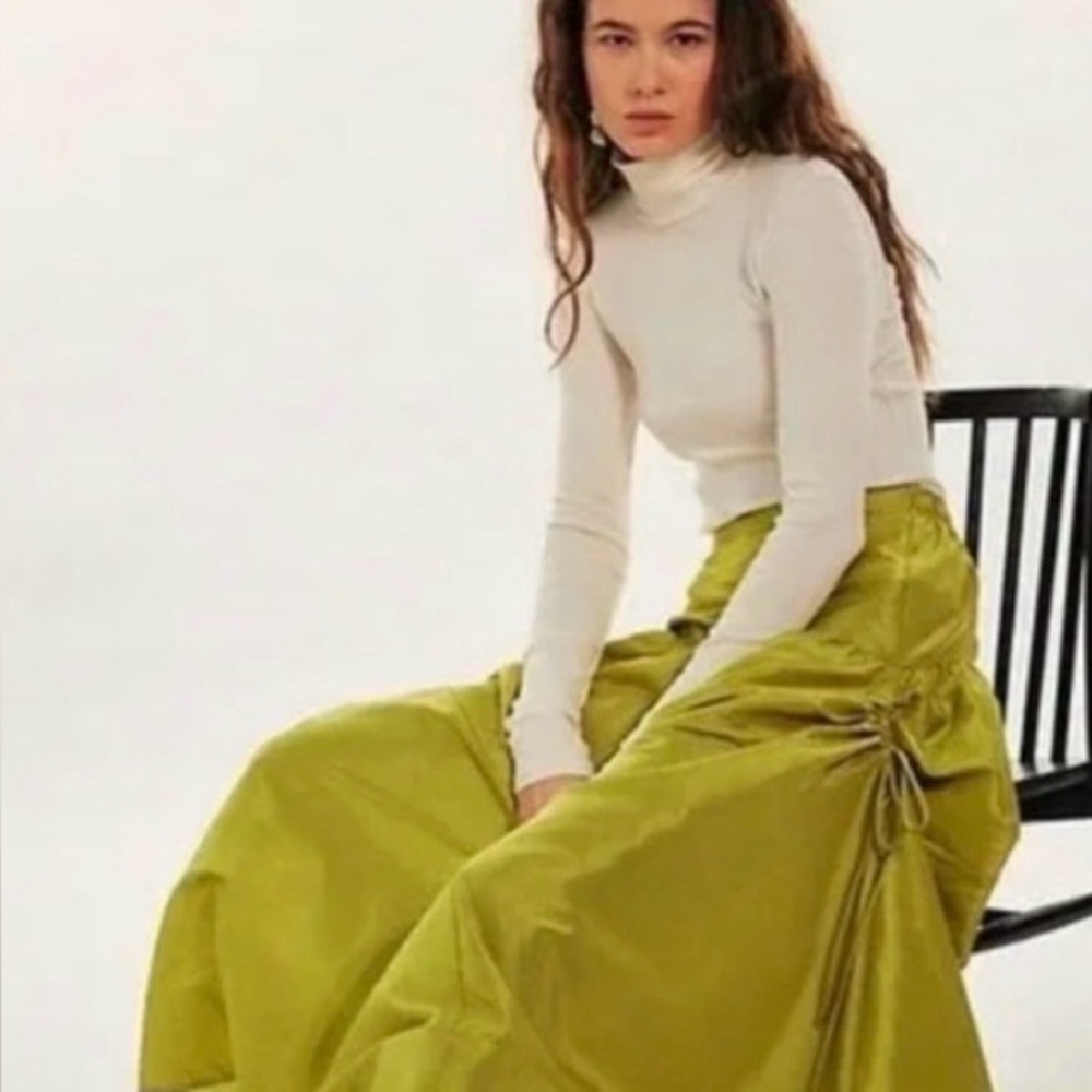 Free People Emery Drop Waist Olive Green Full Maxi Skirt